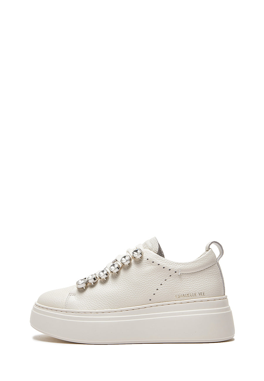 Sneaker avorio con maxi-strass Emanuelle Vee