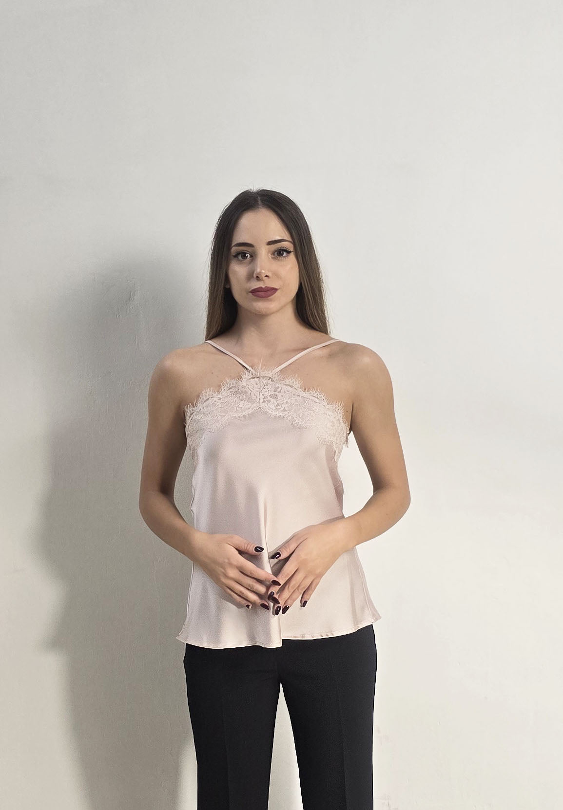 Top elegante rosa cipria con pizzo Imperial