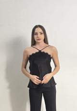 Top elegante nero con pizzo Imperial