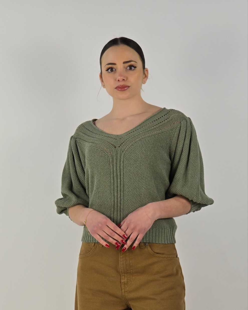 Maglia in cotone traforata verde salvia HaveOne