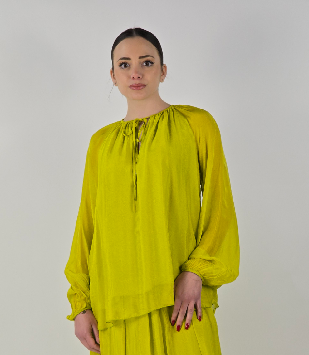 Blusa in tessuto fluido verde acido Solotre