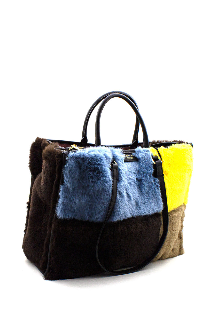 Shopper Atena in eco pelliccia marrone, celeste, giallo My Best Bag