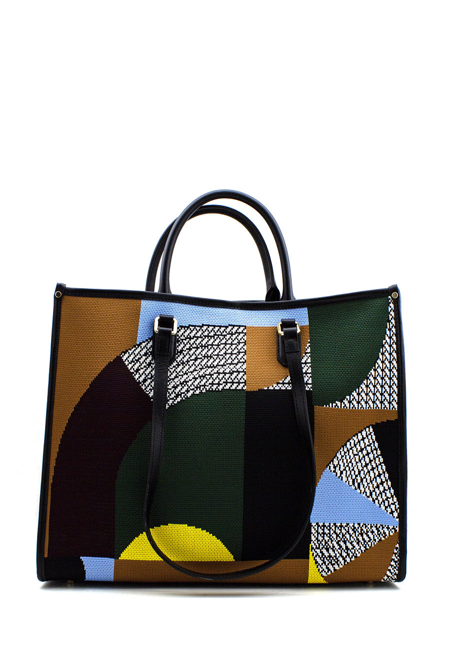 Shopper Atena Jungle in tessuto marrone-celeste-verde My Best Bag