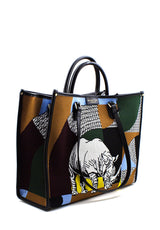 Shopper Atena Jungle in tessuto marrone-celeste-verde My Best Bag