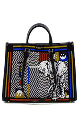 Shopper Atena Jungle in tessuto nero-bianco-blu-ocra My Best Bag