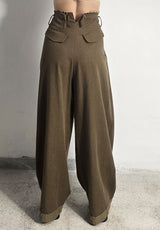 Pantalone palazzo verde militare con risvolto Eleh