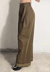 Pantalone palazzo verde militare con risvolto Eleh