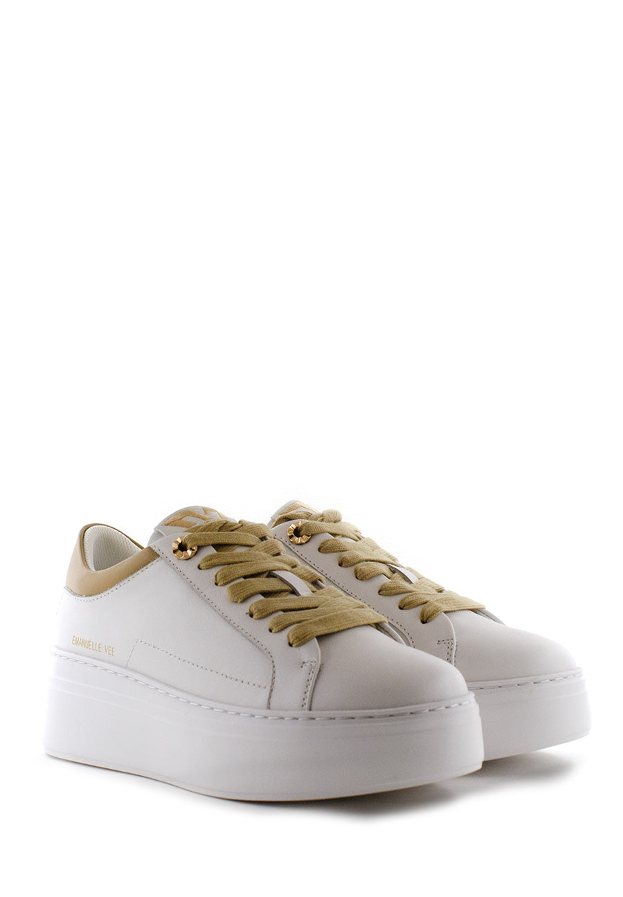 Sneaker bianca con retro e lacci beige Emanuelle Vee