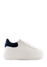 Sneaker Moby bianca retro blu con strass in tono Ash