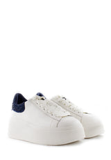 Sneaker Moby bianca retro blu con strass in tono Ash