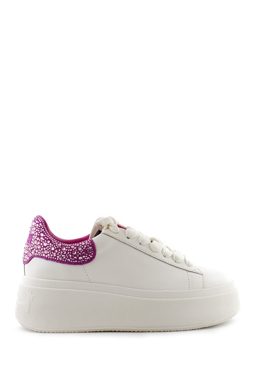 Sneaker Moby bianca retro fucsia con strass in tono Ash