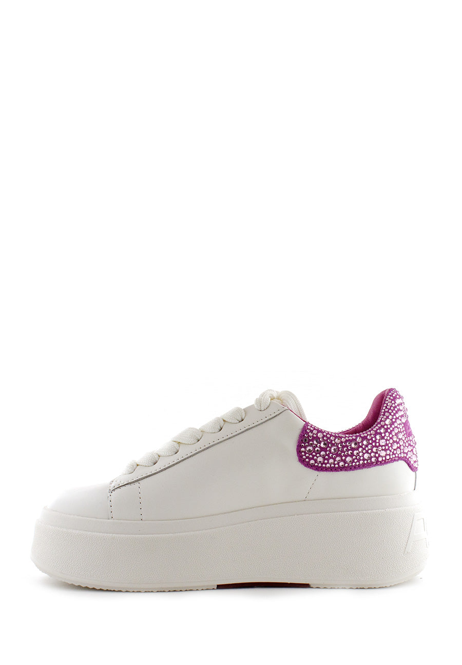 Sneaker Moby bianca retro fucsia con strass in tono Ash