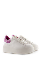 Sneaker Moby bianca retro fucsia con strass in tono Ash