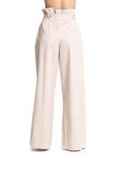 Pantalone ampio beige a vita alta arricciata HaveOne