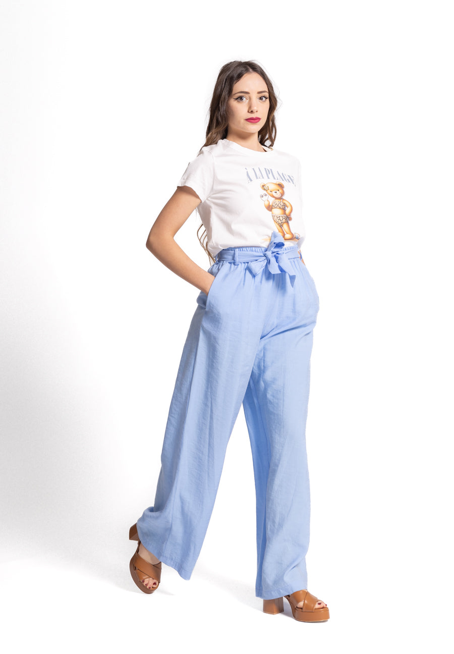 Pantalone palazzo celeste con fusciacca in vita HaveOne