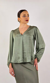 Blusa in satin verde salvia HaveOne